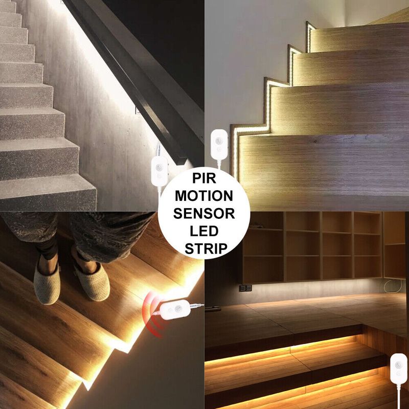 Bande lumineuse LED sans fil avec détecteur de mouvement PIR, alimentée par batterie, idéale pour les escaliers, les armoires ou les placards, Royaume-Uni_voghion.com