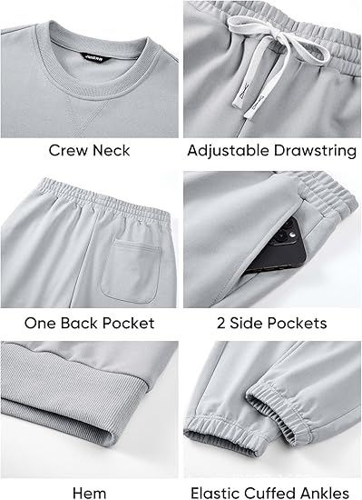 Conjunto esportivo casual masculino – Moletom de manga comprida com gola redonda e calça jogger (Tamanhos P-5XG, Poliéster, Estilo urbano, Ideal para academia e para usar na rua)_voghion.com