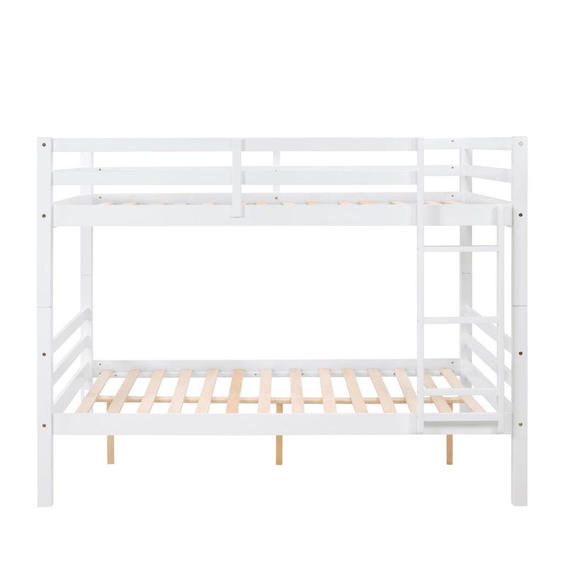 Full Over Full Bunk Bed With Thick Posts,Wooden Bunk Bed With High Guardrail And Ladder For Kids, Teens, Dorm Rooms, And Guest Rooms,No Box Spring Needed,White_voghion.com