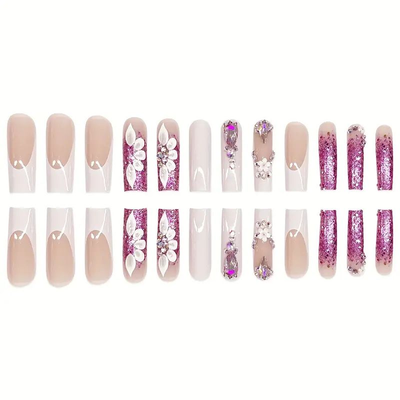 Falsch Neel Séiss a Cool Blummen Glitter Diamant Tragbar Neel High End Kuerz Oval Neelkonscht_voghion.com