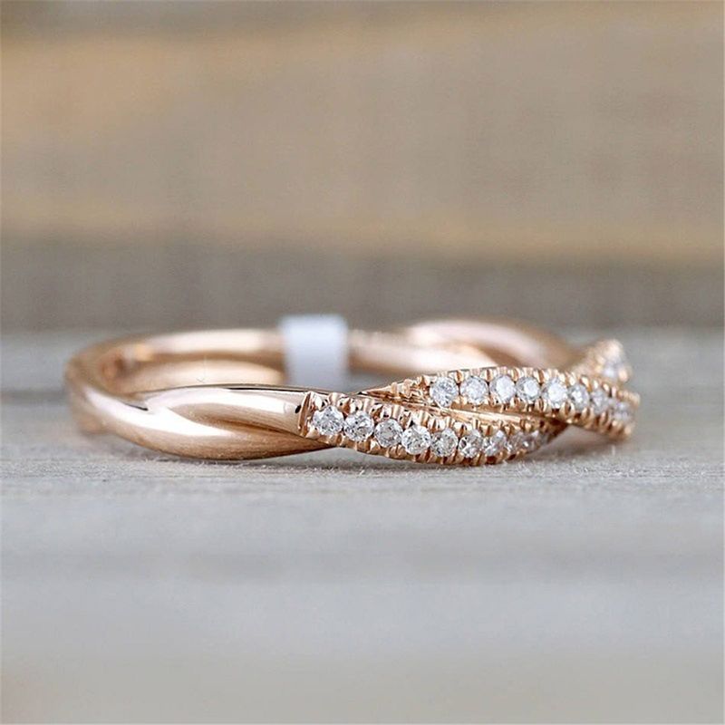 Ready Stock Fashion Rose-Gold-Color Twist Vintage Cubic Zircon Wedding Engagement Ring for Woman Girls Gift_voghion.com