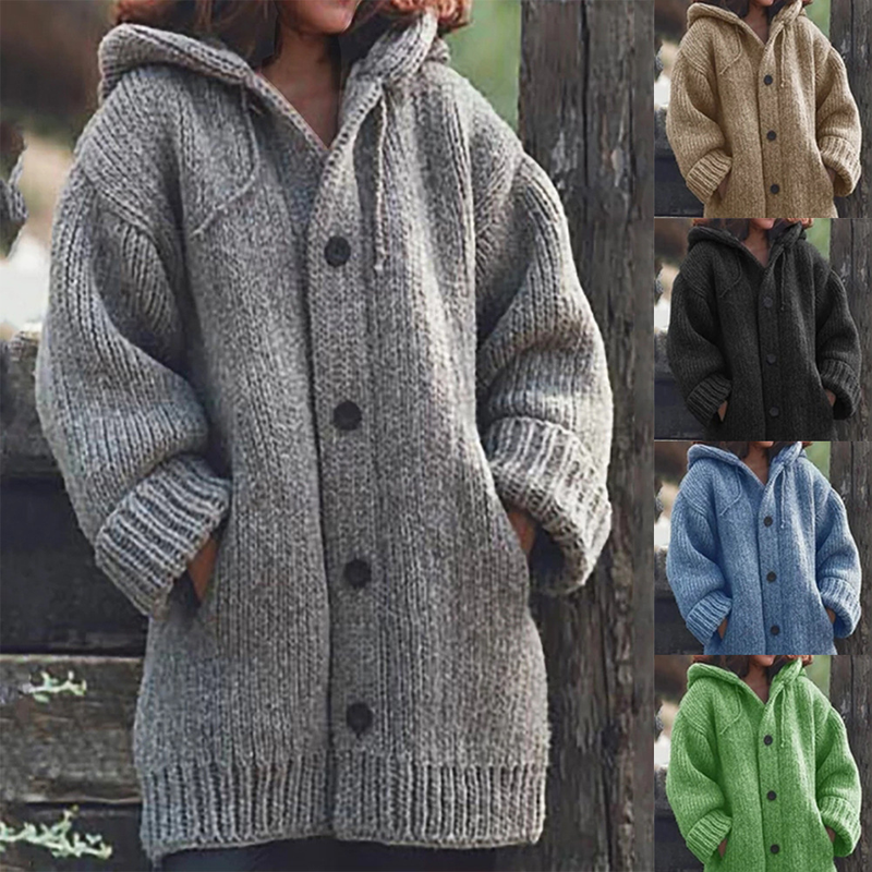 Damenpullover, Strickjacke, Strickpullover, mittellanger Mantelpullover_voghion.com