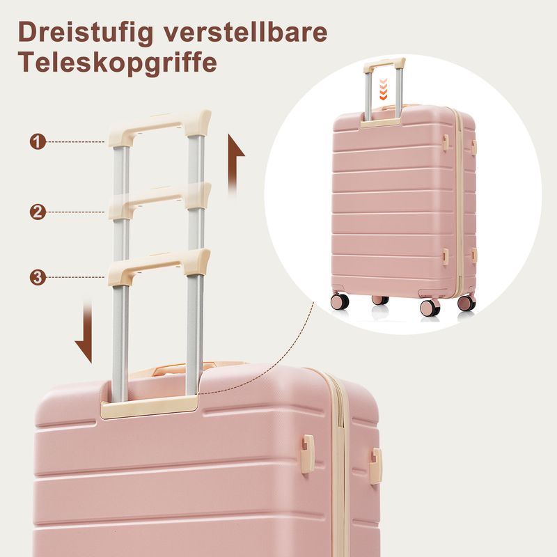 Ensemble de valises rigides en ABS rose avec roulettes pivotantes et cadenas, tailles M-L-XL, trousse de toilette incluse_voghion.com