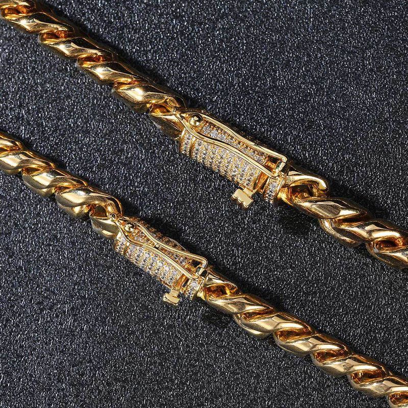 Männerschmuck Titanstahlschmuck Hip Hop Zirkon Duebelsäiteg Diamantschnalle Ronn Schleifen Verschlësselung Edelstahl Kubanesch Kette Männerhalskette_voghion.com