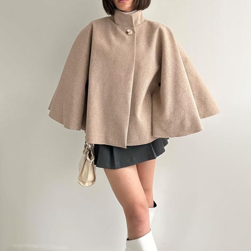 Elegante capa con cinturón: gabardina de lana resistente a las arrugas con mangas acampanadas para mujer (tallas S-XXL, 4 tonos neutros, ideal para la oficina y el fin de semana)_voghion.com