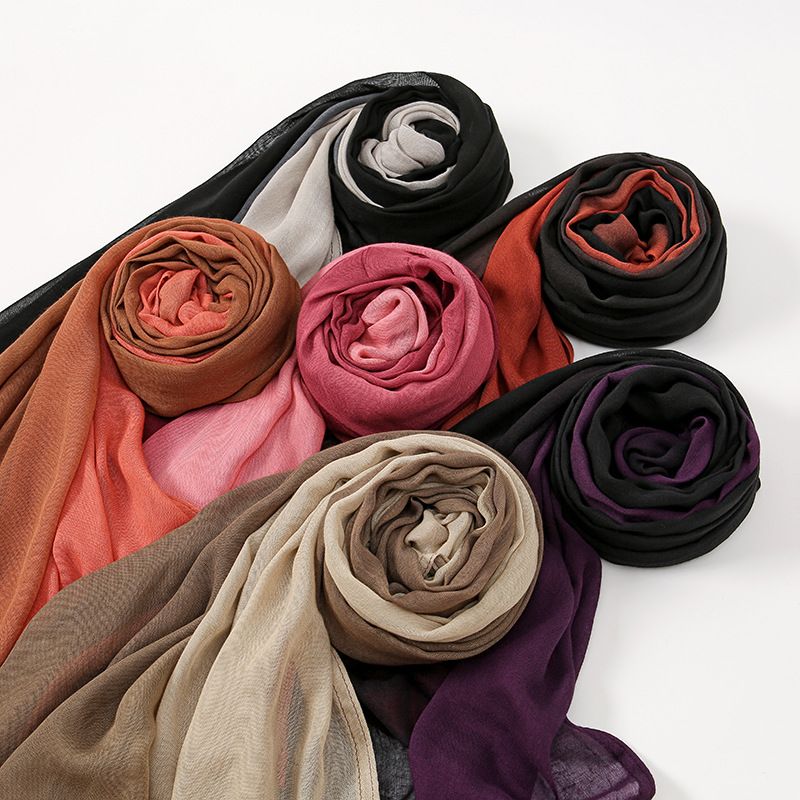 Sciarpe da donna, stile retrò letterario, colore sfumato, a tesa larga, sciarpa lunga in rayon, leggera protezione solare, scialle, telo da spiaggia, foulard_voghion.com
