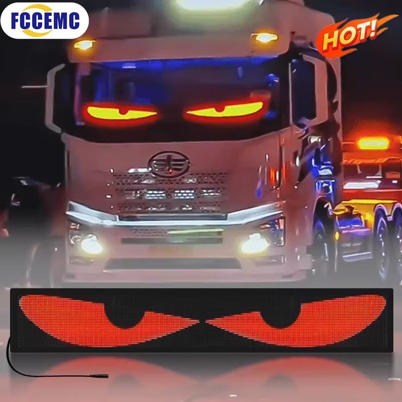 Truck Car Devil Eye LED Pixel Panel Light Remote Control Soft Foldable Lighting Scrolling For Board Windshield 12V 24V_voghion.com
