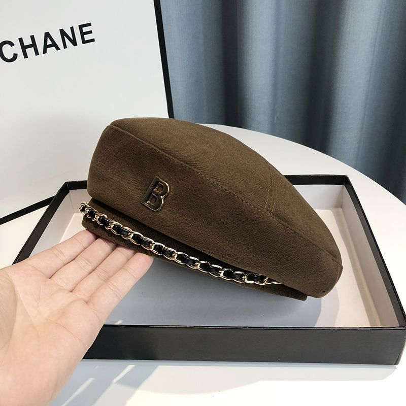 Crowd Design Kette Baskenmütze weiblich Herbst und Winter koreanische Mode Maler Hut britisches Temperament Netzwerk roter Hut Trend_voghion.com