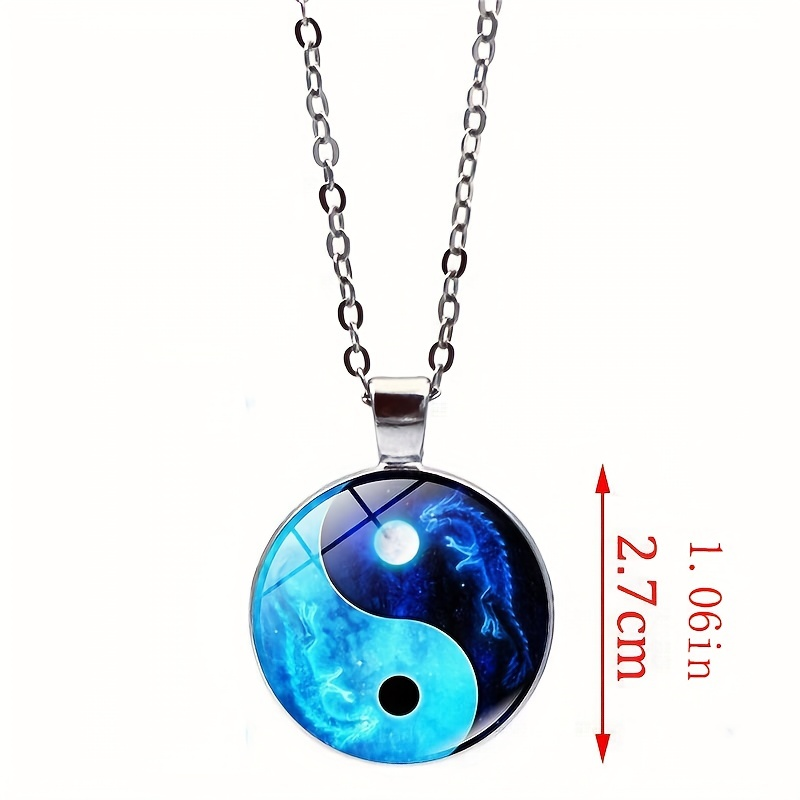 Collana Yin Yang Tai Chi per gioielli da donna Luna Drago Cabochon Ciondolo in vetro Dichiarazione di moda Collana di cristallo Regalo_voghion.com
