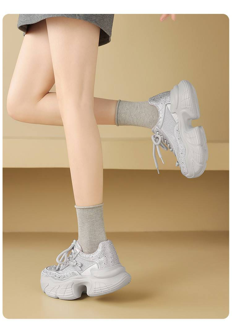 Cameido Women's Dad Shoes With Bowknots And Rhinestones. They Are Platform Thick-soled Casual Sports Shoes For Women Of Short Stature,_voghion.com