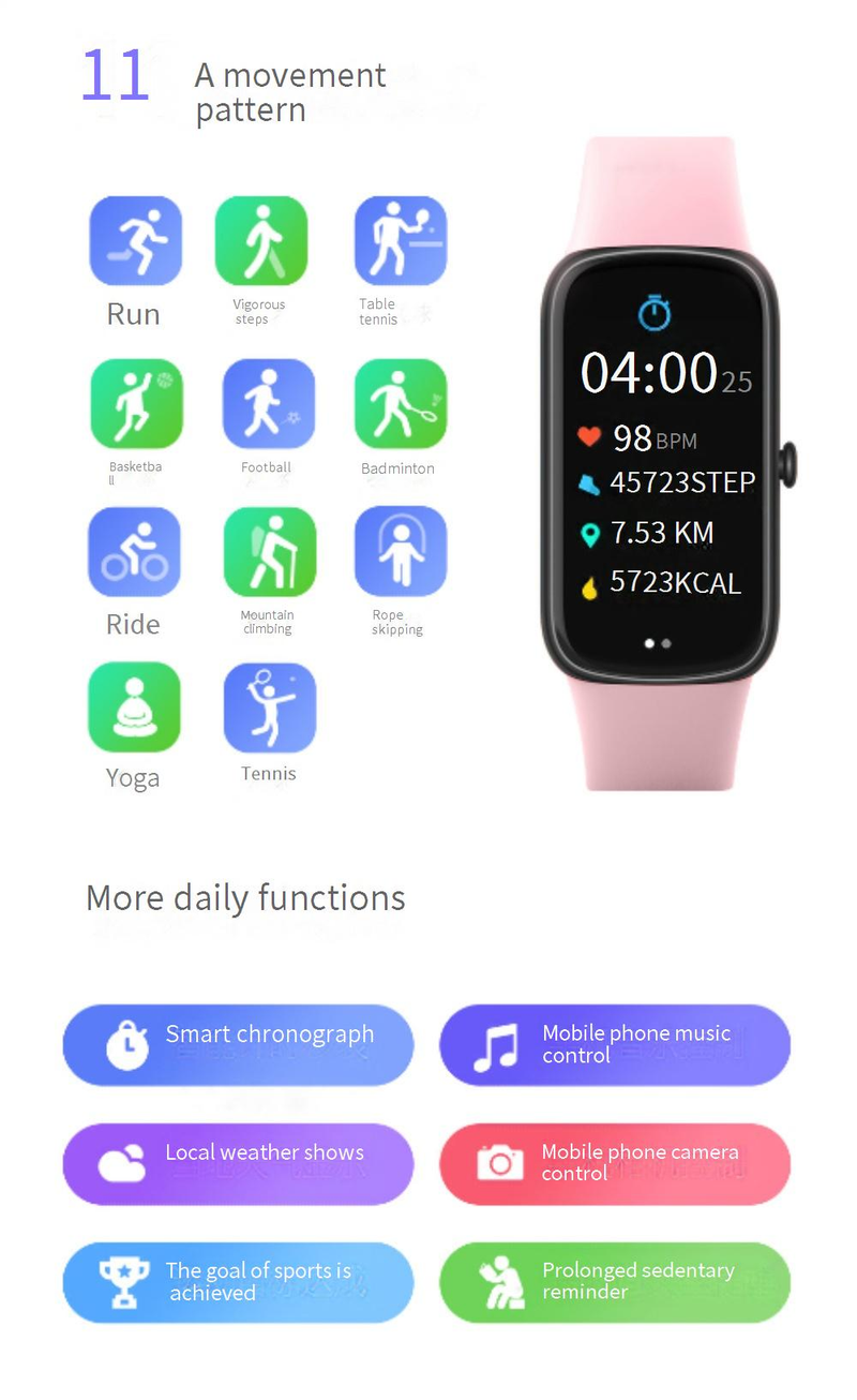 Smart Wristbands New C11 Sports Smart Bracelet Black Technology Huaqiangbei Heart Rate And Blood Pressure Real Time Health Monitoring Bracelet_voghion.com