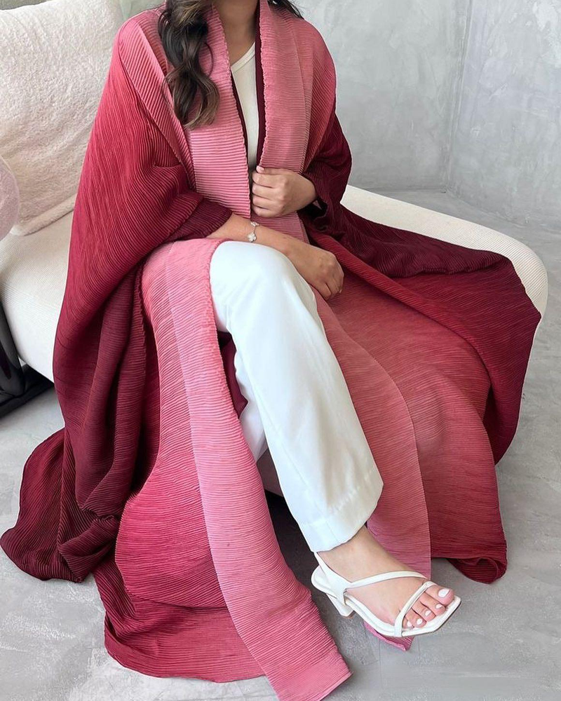 Women's Clothing Pleated Plus Size Spring Coat For Women With Gradient Color Loose Bat Sleeves For Women Fashionable Long Sleeve Robe Coat_voghion.com