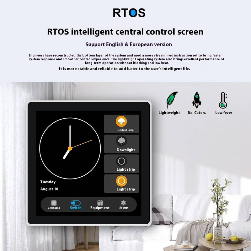 Interrupteur tactile intelligent 4 pouces - Contrôle de charge à 4 canaux et mode scène (double fonction, affichage plein écran, compatible Alexa/Google Home)_voghion.com
