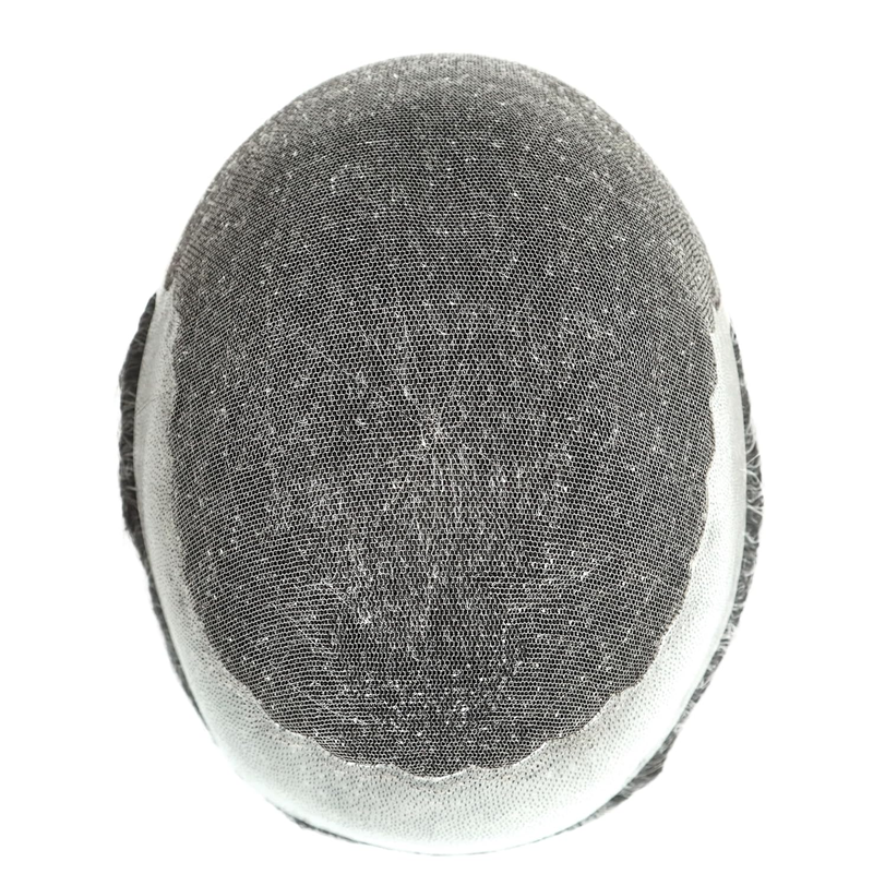 Q6 Toupet für Männer, 100 % Echthaar, I französische Spitze vorne, Poly-Haut, gebleichtes Haarersatzsystem, Männerperücken, Schwarz mit 40 % Grauanteil, #1B40_voghion.com