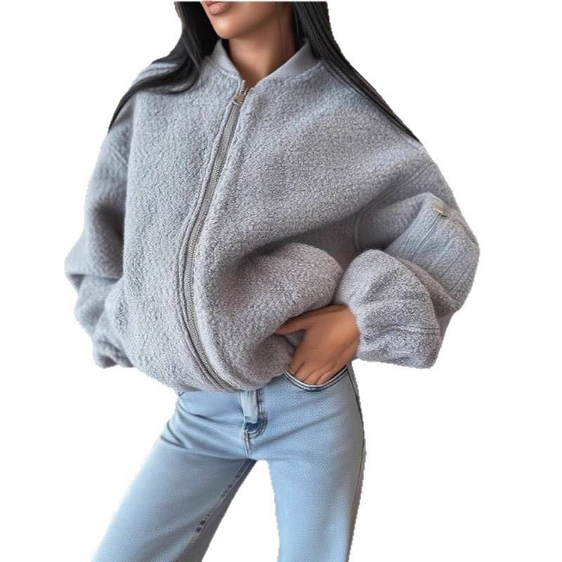 Women's Fleece Stand Collar Pullover Hoodie Long Sleeve Loose Fit Jacket With Big Pockets For Autumn Casual Streetwear MG598_voghion.com