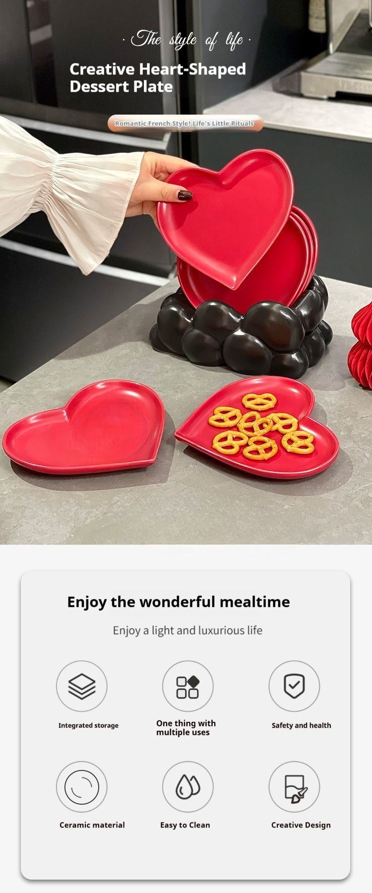 Modern Heart-Shaped Ceramic Bone Dish Set – Hand-Painted Underglaze Design, Wedding Favors, Coffee & Tea Side Plates (Set Of 4)_voghion.com