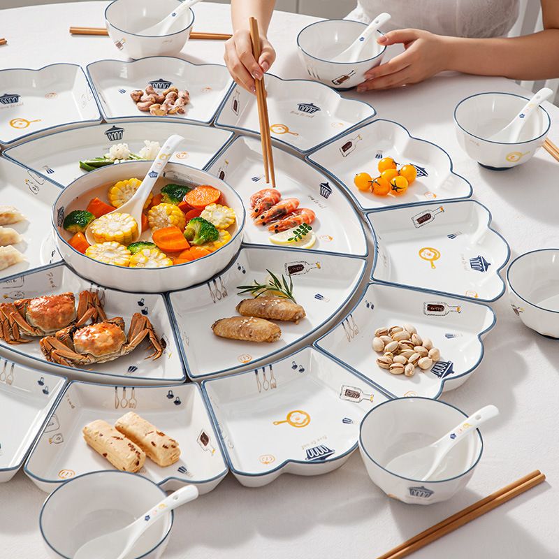 Modern Crown Ceramic Dinnerware Set – Elegant Porcelain Bowls & Plates For Family Gatherings, Holiday Feasts & Daily Use_voghion.com