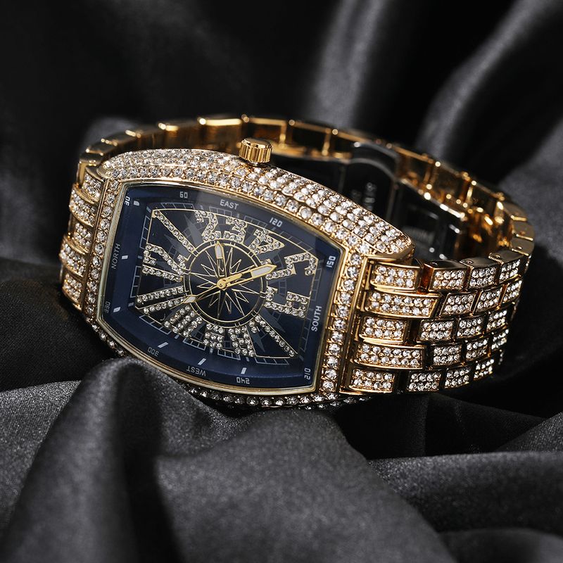 Hip Hop Diamond Studded Starry Sky Fashion Trend Men's Watch Personality Digital Barrel Shaped Large Dial Retro Watch_voghion.com