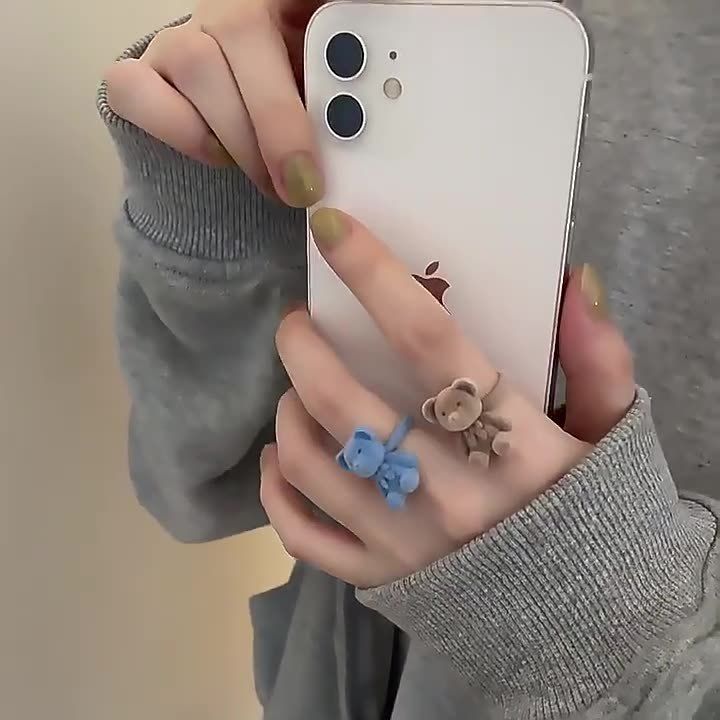 2024 Nieuwe schattige pluchen beer voor vrouwen, modieuze persoonlijkheid, eenvoudige verstelbare open vingerring_voghion.com