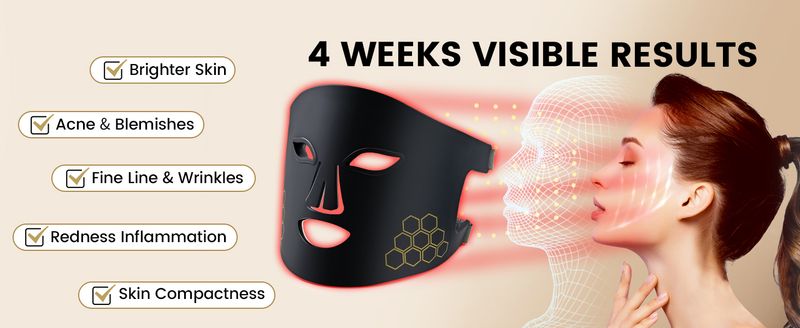 Red Light Therapy For Face, Infrared LED Face Mask Light Therapy 4 Light Waves With 850nm Near Infrared, Portable Rechargeable_voghion.com