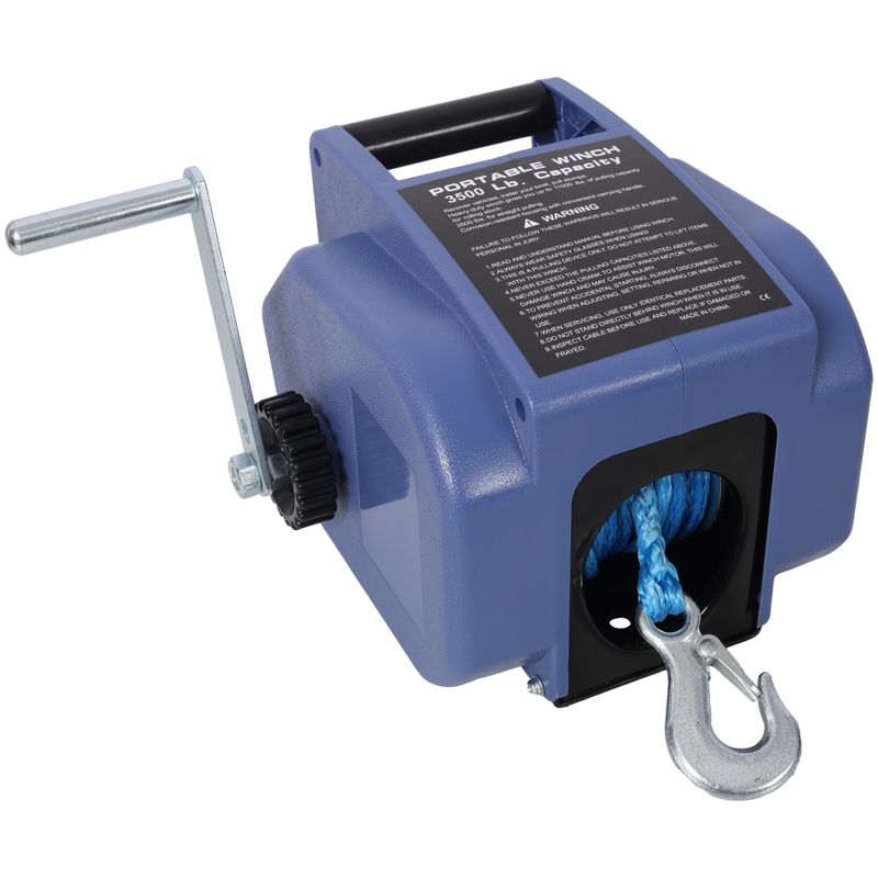 12v 3500lbs Trailer Winch,Reversible Electric Winch, For Boats Up To 5000 Lbs.,with Synthetic Rope,with Extra Pulley Hook,power In And Power Out,with Manual Function.blue Plastic Casing_voghion.com