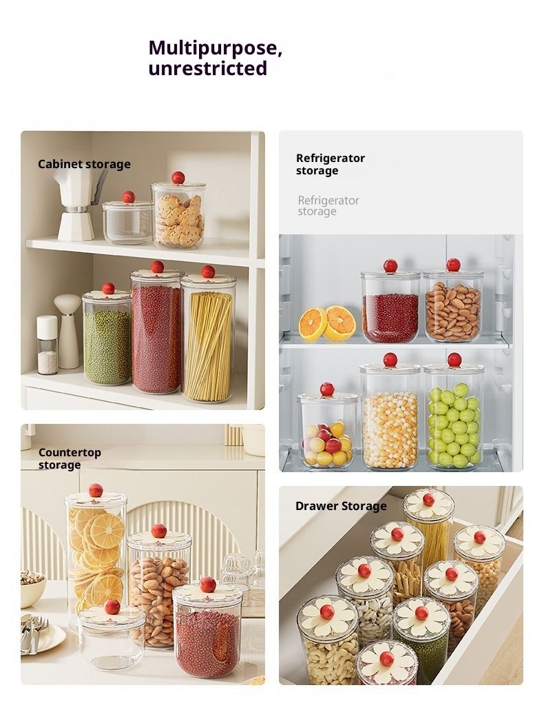 Runder, transparenter, versiegelter Behälter für den Haushalt, Frischhaltebox, hochwertiger Vorratsbehälter für Küche, Vollkornprodukte, Snacks und Trockenfrüchte_voghion.com