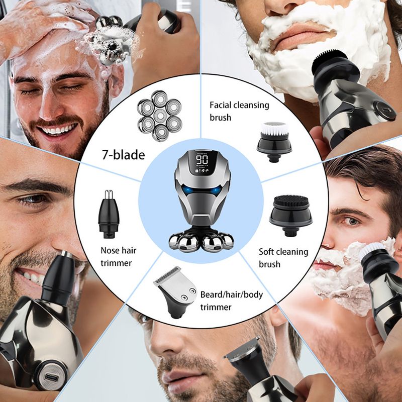 Robot multifunctional electric seven blade rechargeable hair clipper, men's shaver, bald machine_voghion.com