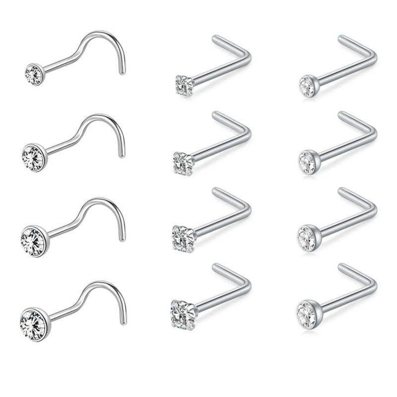 Women's Jewelry Stainless Steel Nose Nail Set 18 Pieces Piercing Nose Ring Set Titanium Steel Nose Jewelry_voghion.com