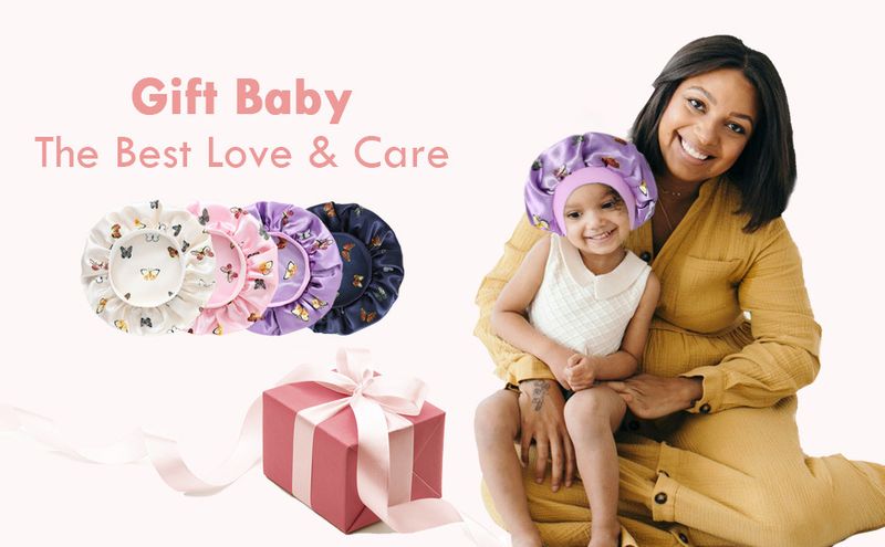 Cuffia da notte per bambini in seta con tesa larga e stampa a farfalla - Fascia elastica, morbida e traspirante per tutte le stagioni, protezione solare e cura dei capelli_voghion.com