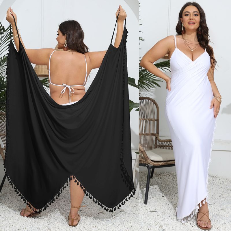 Jupe de plage une pièce grande taille pour femme, jupe à bretelles irrégulières, robe multifonctionnelle à épissures de glands_voghion.com
