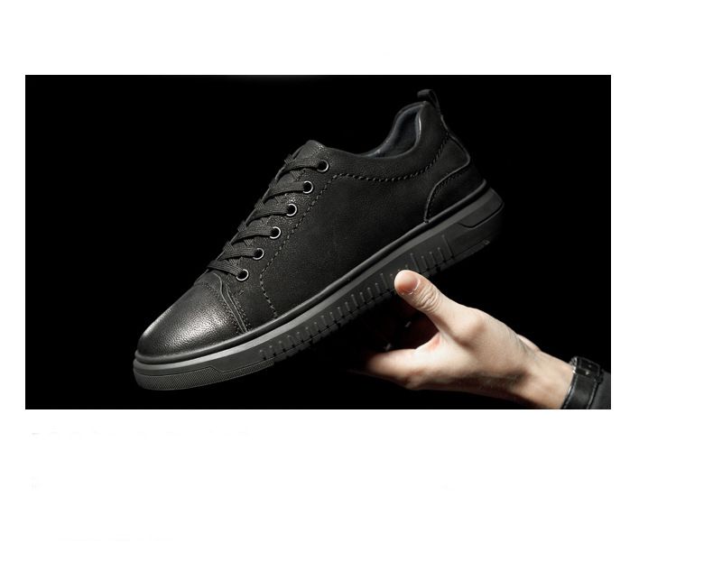 Men's Two-layer Cowhide Casual Shallow Mouth Round Head Front Strap Flat Heel Board Shoes Non-slip Sports Shoes_voghion.com