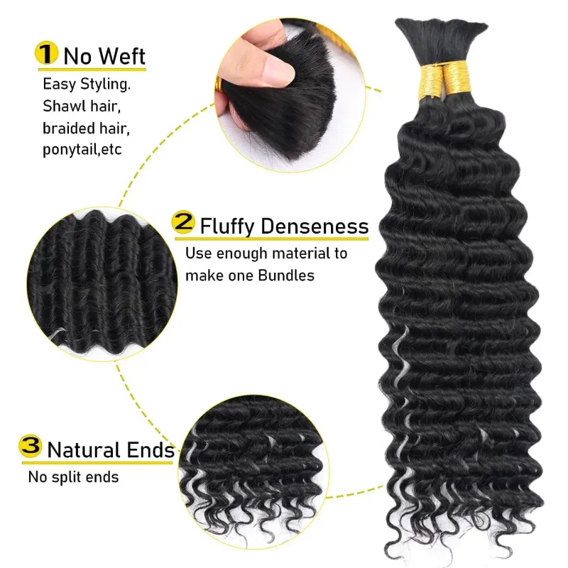 Natural Color Human Hair Bulk Deep Wave No Weft Hair Extension For Braiding_voghion.com