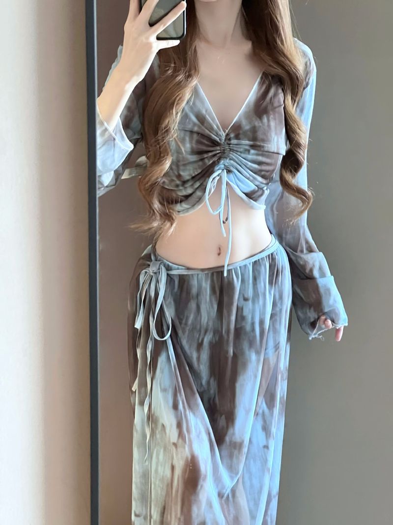 Women's Swimsuit High-End Conservative Boxer Four-Piece Set Sleeve Long Skirt Tummy Control Slimming Hot Spring Swimwear_voghion.com