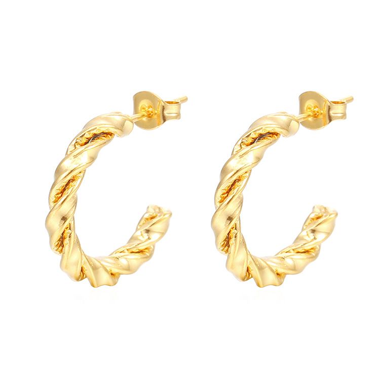 Cross-border hot earrings fashion stainless steel earrings trend simple twisted round ladies earrings jewelry wholesale_voghion.com