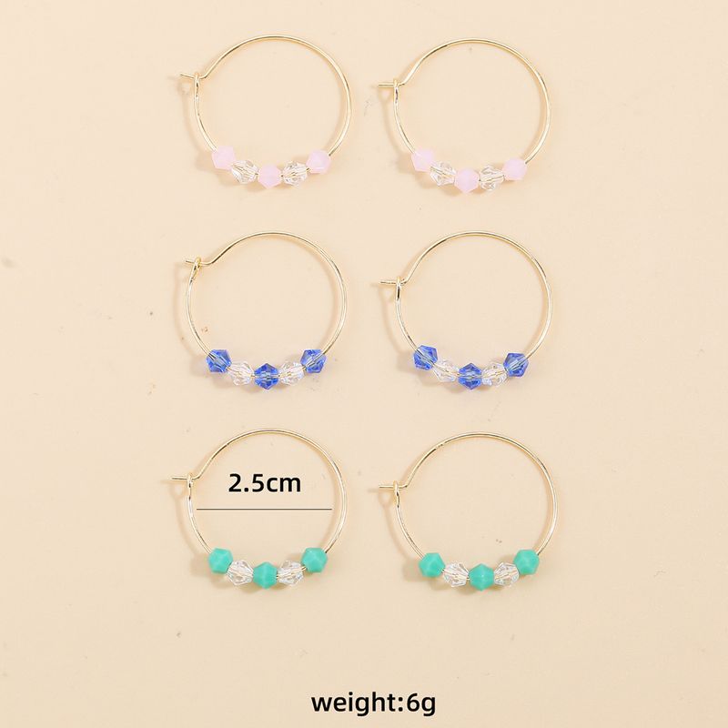 Orecchini geometrici grandi a cerchio per donna, orecchini con perline colorate esagerate, orecchini francesi semplici con pietre alla moda_voghion.com