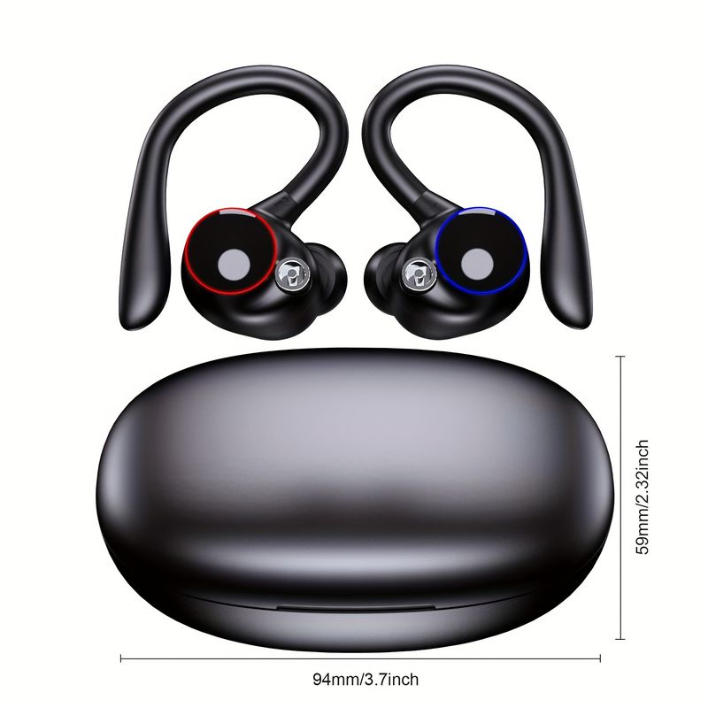 Fones de ouvido sem fio TWS, fones de ouvido esportivos à prova d'água, fone de ouvido estéreo supra-auricular com microfone e ganchos de orelha, fones de ouvido intra-auriculares com_voghion.com