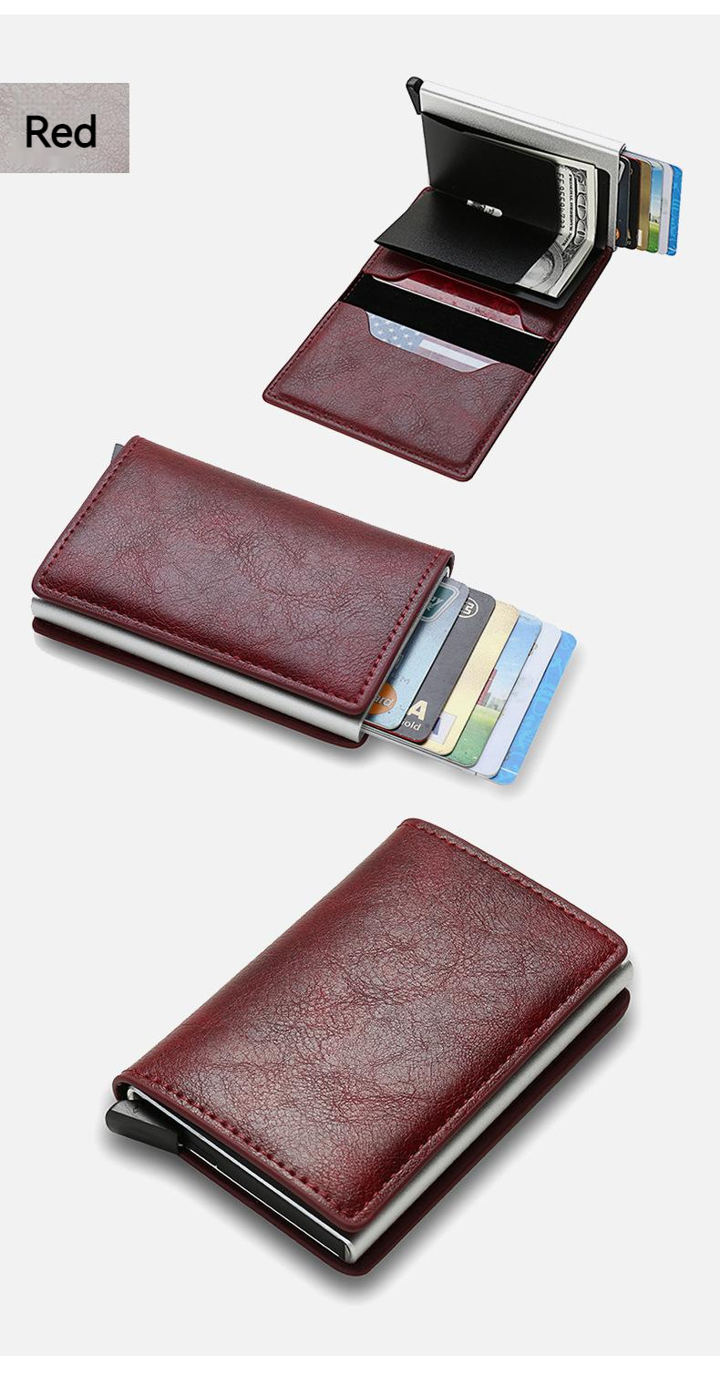 Carbon Fibre Rfid Self Ejecting Card Wallet Men's And Women's Wallet Money Pouch, Vintage Leather Mini Slim Wallet, Aluminium Anti-theft Swipe Wallet_voghion.com