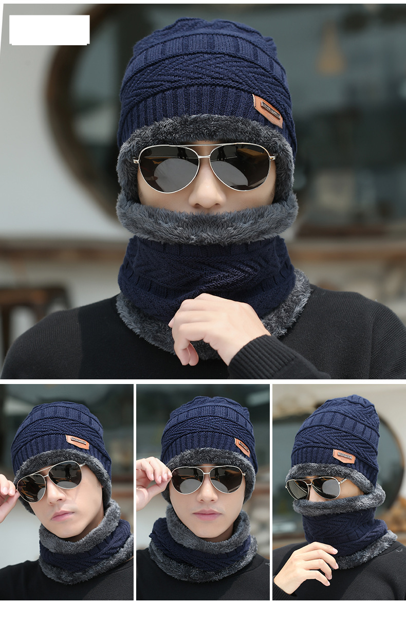 Acessórios unissex protetor de pescoço quente gorro de lã lã e gorro de malha grossa pulôver gola duas peças_voghion.com