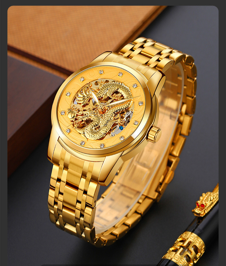 Fashion Hollowed-out Men's Mechanical Watch Automatic Movement Waterproof Steel Belt Business Mechanical Watch Men_voghion.com