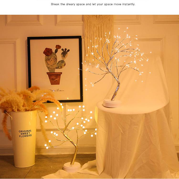 108 luces LED creativas de árbol de perlas llenas de estrellas, regalo táctil, decoración navideña para dormitorio, luz de noche_voghion.com