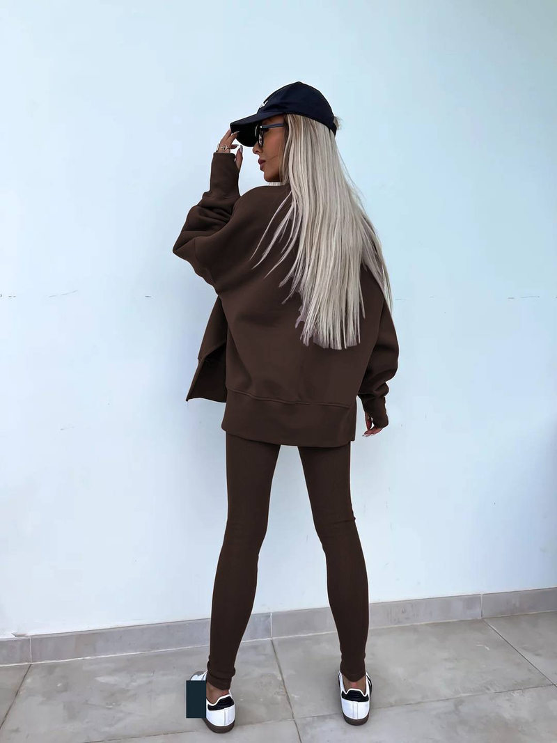 Abbigliamento da donna Autunno e inverno Tinta unita Maglione a maniche lunghe Giacca casual Tuta sportiva_voghion.com