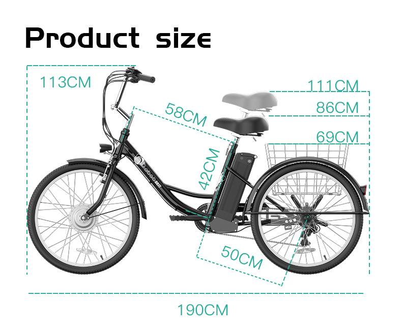 Gogobest GF100 24" Triciclo elettrico da carico 350W E-bike Batteria 36V 15Ah_voghion.com