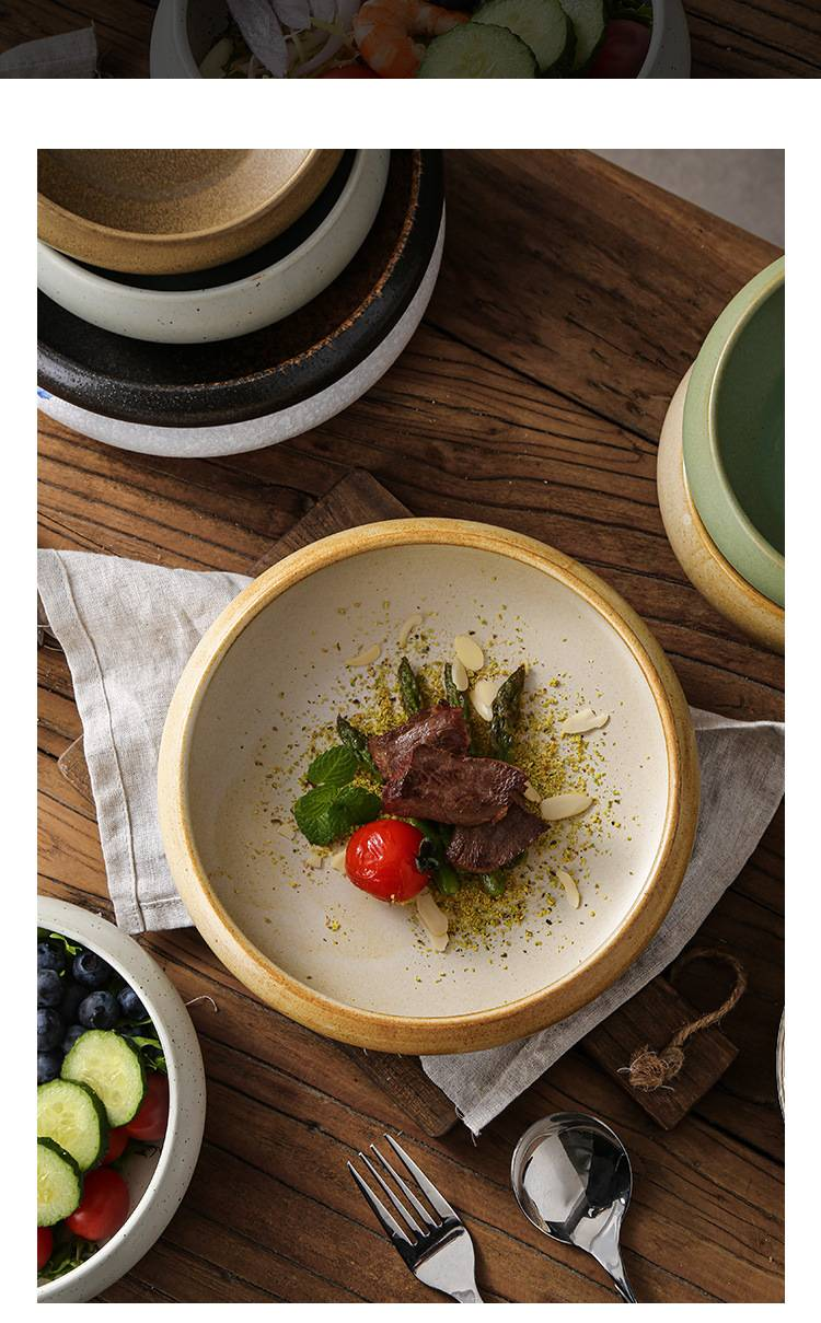 Retro Ceramic Bowl Set - Handcrafted Stoneware For Rice, Dessert & Salad, Multi-Purpose Home & Restaurant Use_voghion.com