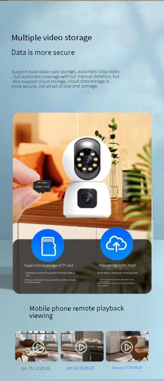 Dual-Lens Indoor Security Camera - 360° Panoramic View With 2K HD & Night Vision (WiFi Wireless Motion Tracking 2-Way Audio Cloud Storage)_voghion.com