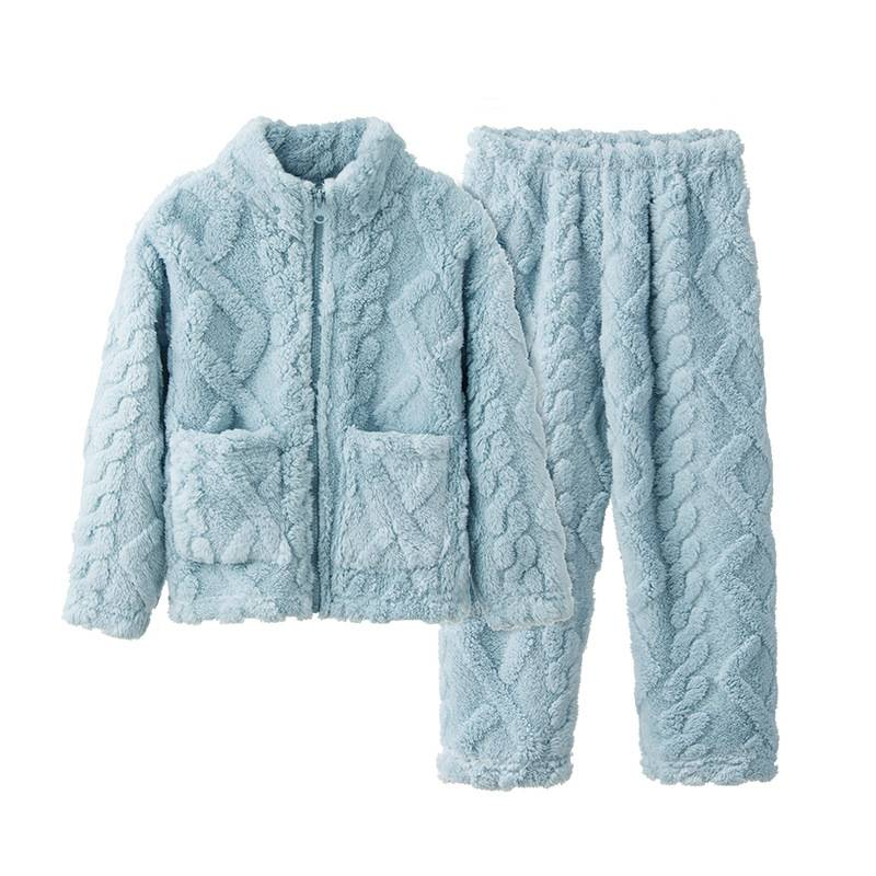 Pijama de franela para niños - Pijama polar suave y cálido con cremallera para niños y niñas (3-8 años, 100-140 cm) - Morado, verde claro, azul cielo_voghion.com