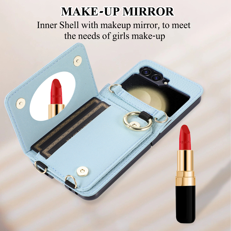 Compatible With Samsung Z Flip6 Foldable Card Slot Mobile Phone Case Z Flip7 5 Small Crossbody Mobile Phone Protective Case_voghion.com