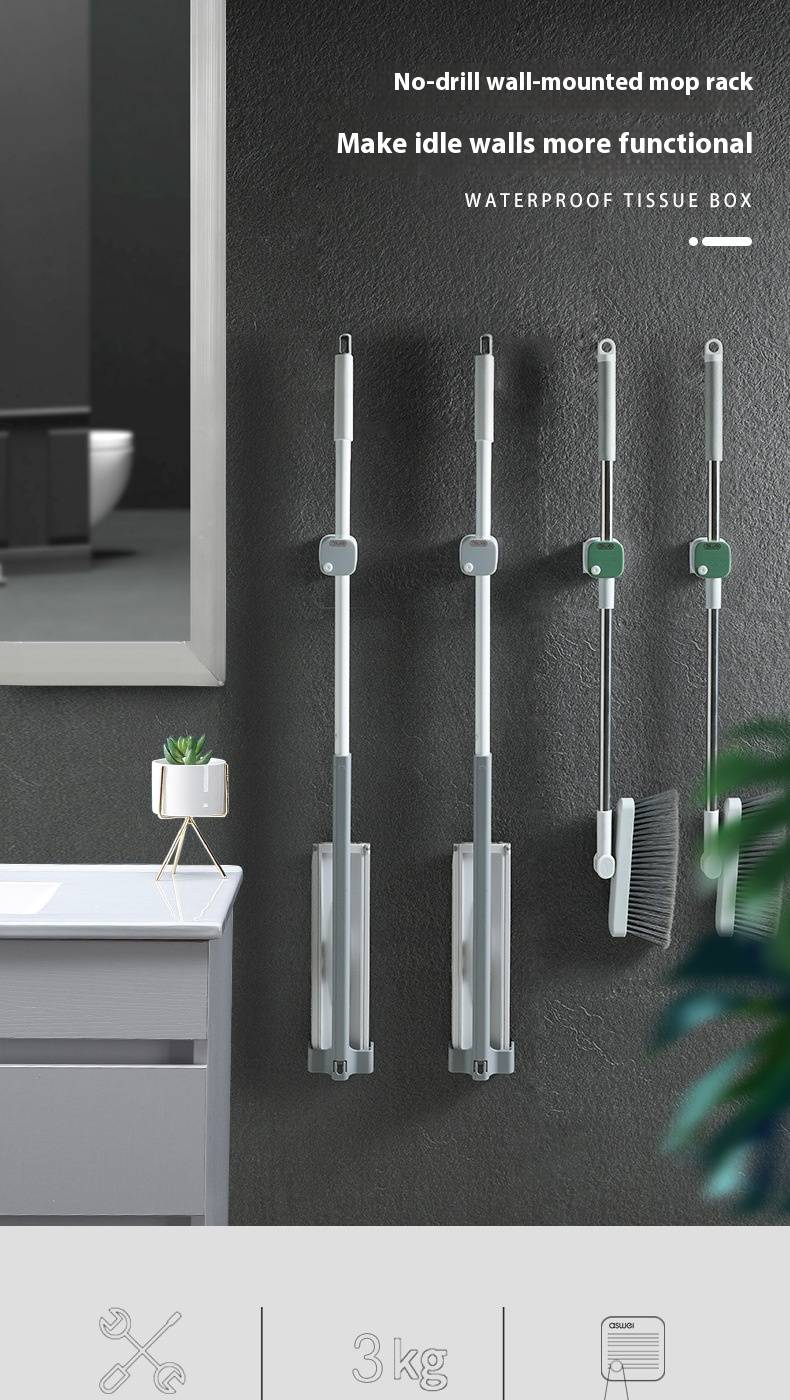 Adhesive Wall Mount For Mops & Brooms – No Drill Space-Saving Holder (3 Colors, Heavy Duty, Rustproof, 2-Pack)_voghion.com