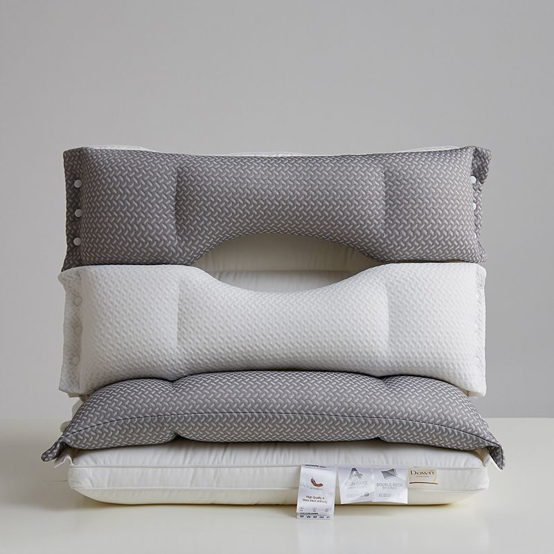 Cuscino cervicale ergonomico a doppio strato con fodera rimovibile - Tessuto a maglia traspirante, altezza regolabile 3 in 1 (bassa/media/alta)_voghion.com
