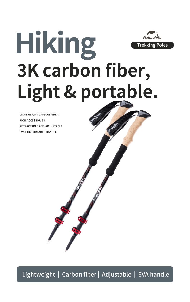Trekking Poles 2pcs Carbon Fiber Collapsible Telescopic Sticks Lightweight Walking Hiking Stick Climbing Stick_voghion.com