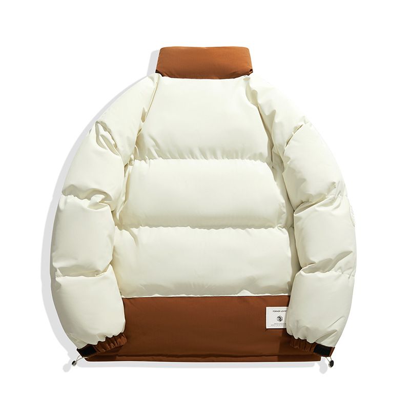 Streetwear Men's Padded Coat – Color Block Quilted Jacket With Stand Collar (M-4XL, Black/Beige/Green/Olive, Polyester Shell & Lining)_voghion.com